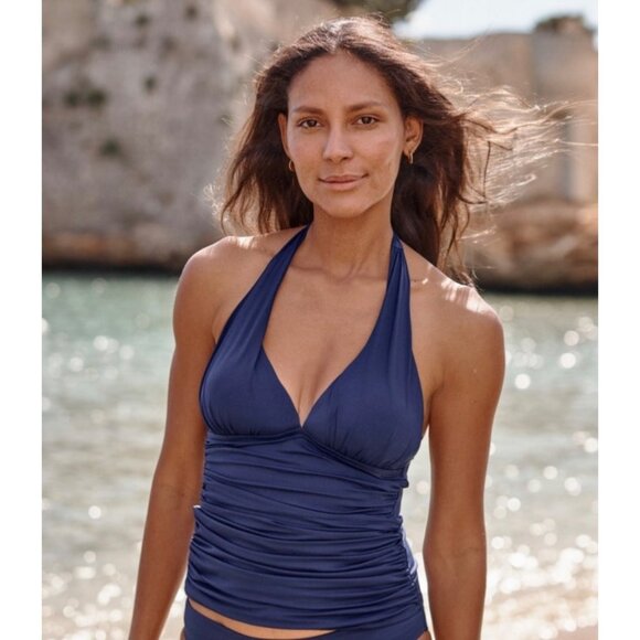 New La Blanca Island Goddess‎ Halter Tankini Swim Top in Navy Size 14 - Picture 6 of 12